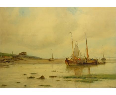 Fishing Boats on the Shore, 20th century colour print 68cm x 98cm