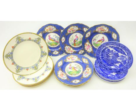 Six Royal Worcester 'Doncaster' pattern plates, D23.5cm, six Royal Worcester 'Willow' pattern side plates, D18cm and six Spod
