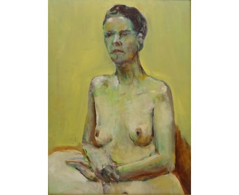 'Grene' seated female nude portrait, oil on board signed, titled and dated January 2004 by Malcolm Ludvigsen (British 1946-) 