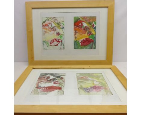 Portraits, four collograph prints, signed and dated June '86 by Jo de Pear (British Contemporary) in two frames each individu