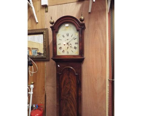 A 19thC mahogany cased grandfather clock having arched top the painted dial with floral spandrels, marked French Yalding with