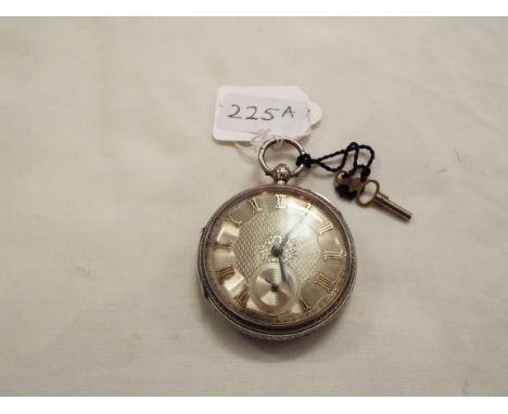 A late Victorian silver and rose gold pocket watch with fusee movement, the engine turned and floral engraved dial with Roman