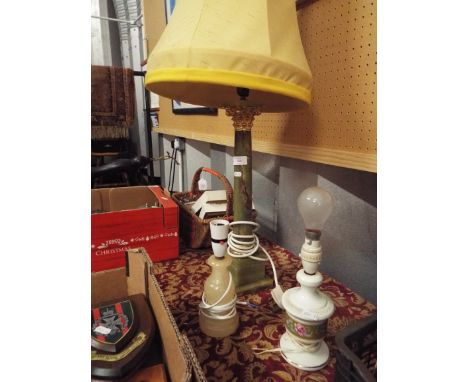 A gilt onyx Corinthium column table lamp and shade together with two other table lamps