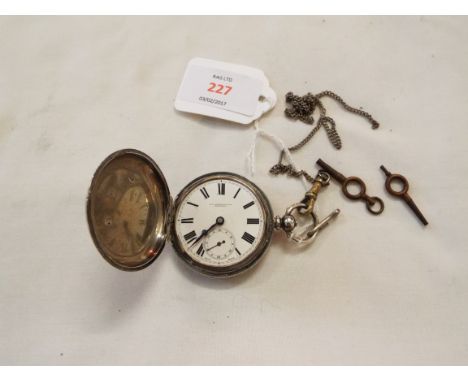 A 19thC engine turned Swiss silver cased full hunter pocket watch No. 92415, the enamel dial with Roman numerals, subsidiary 