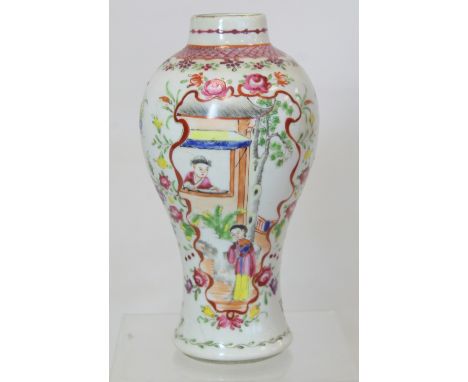 Small 18th century Chinese famille rose "Boy in the Window" pattern baluster vase, the obverse panel with figures in a garden