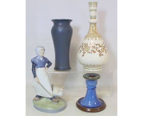 Royal Copenhagen porcelain figure of a goose girl, no. 528, with green underglaze circular stamp and blue wave lines, 18.5cm 