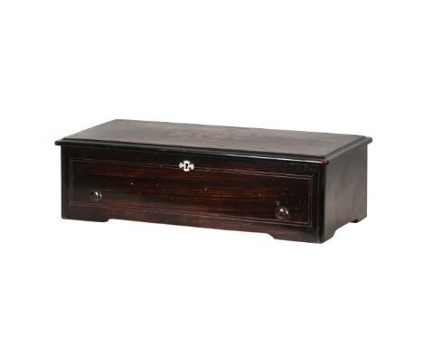 A LATE 19TH CENTURY SWISS EIGHT AIR MUSIC BOX. an inlaid mahogany case, the cylinder playing on eight airs, song sheet to lid