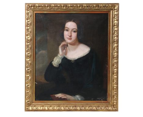 ENGLISH SCHOOL (18TH CENTURY). Portrait of Mrs Mary Jane Price, married in Gretna Green' inscribed verso. oil on canvas laid 