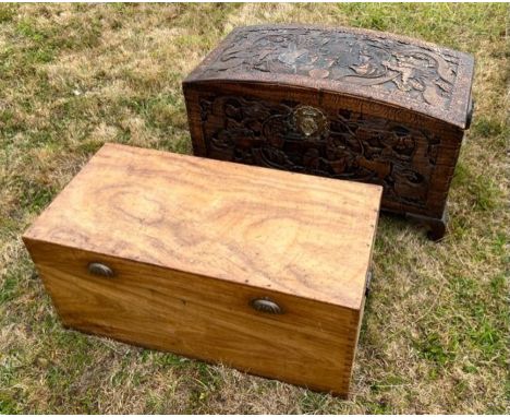 A Camphor trunk and similar carved Asian trunk&nbsp;