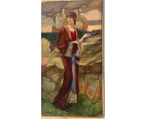 John Wilmer Riley Watercolour portrait dated 1916 crease to top left 15 by 28cm 