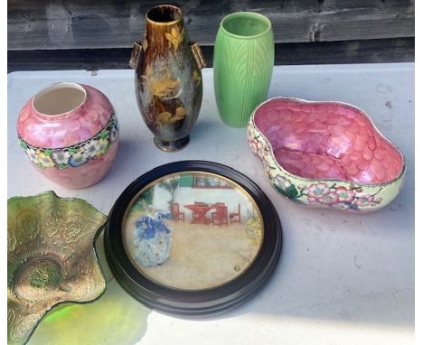 A collection of pottery porcelain and glass to include a high Fired Worcester Hu vase&nbsp;