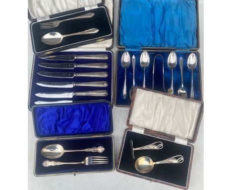 A collection of silver flatware boxed christening set and similar&nbsp;