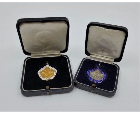 Two "The Incorporated London Academy Of Music" medals: A 9ct. gold and white enamel medal awarded 1939 for piano, together wi