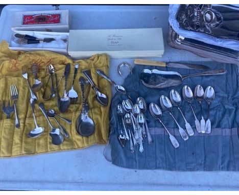 A collection of silver and plated cutlery&nbsp;