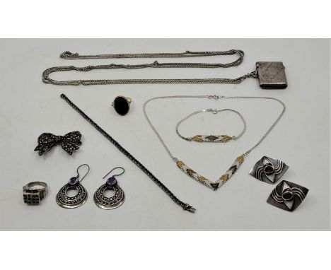 A collection of silver mounted jewellery, to include: silver and gilt metal choker and bracelet en suite, silver and paste se