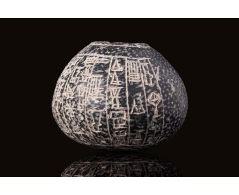 Ca. 2200 - 2080 BC.A rare stone mace head. On one side there are seven lines of inscribed Sumerian cuneiform. The following i