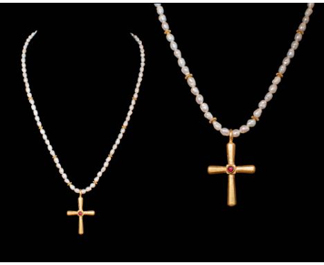 Ca. AD 600.A necklace composed of an elegant strand of natural pearls alternating with gold beads in the shape of a spiral. T