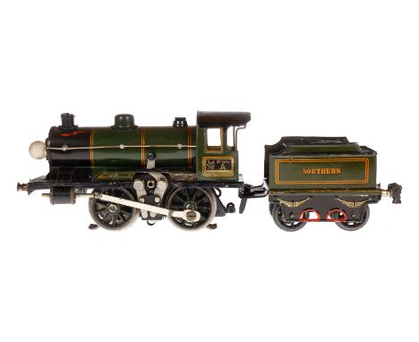 Märklin engl. B-Dampflok R 13030 SR, Spur 0, elektr., grün/schwarz, mit Tender und 1 el. bel. Stirnlampe, Führerhausdach und 