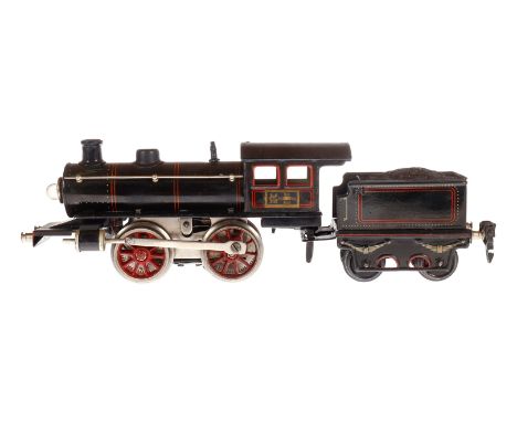 Märklin B-Dampflok R 3140, Spur 0, Schwachstrom, schwarz, mit Tender und 1 el. bel. Stirnlampe, vordere Plattform rest., LS t
