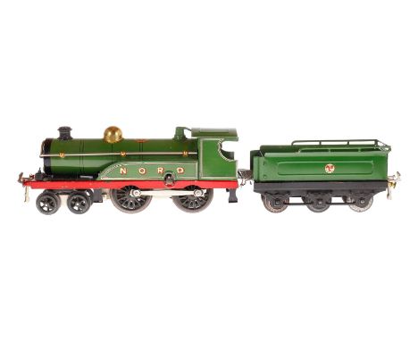 Meccano/Hornby 2-B Dampflok ”Nord”, Spur 0, Uhrwerk intakt, mit Tender, 2 imit. Stirnlampen, Bremse und v+r, LS und Alterungs