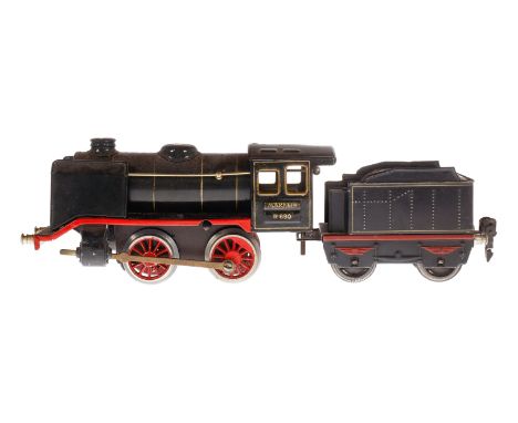 Märklin B-Dampflok R 890, Spur 0, Uhrwerk intakt, schwarz, mit Tender und gW, Lok rest., Z 3