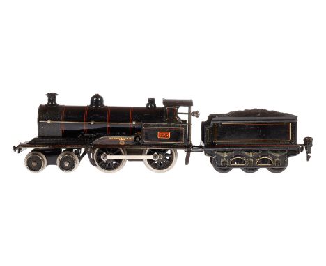 Märklin engl. 2-B Dampflok ”Queen Mary 326” E 1030 LNWR, Spur 0, Uhrwerk intakt, schwarz, mit Tender, Bremse und v+r, Kessel 