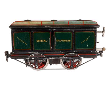 Märklin Special-Kraftwagen SK 1021, Spur 1, uralt, Uhrwerk intakt, HL, mit Bremse, v+r, langsam und schnell, Schwarzbereich v