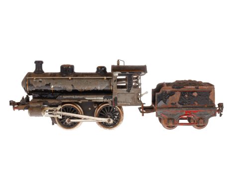 Märklin B-Dampflok R 1021, Spur 1, schwarz, mit Tender, Uhrwerk def., LS/RS, zum Herrichten