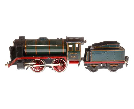 Märklin B-Dampflok R 910, Spur 0, Uhrwerk intakt, blau/schwarz, mit Tender und kW, LS und gealterter Lack, Z 3