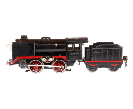 Märklin B-Dampflok R 66/12900, Spur 0, elektr., schwarz, mit Tender, gW und 1 el. bel. Stirnlampe, LS und gealterter Lack, im
