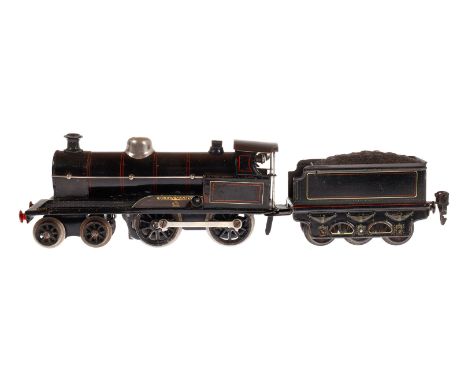 Märklin engl. 2-B Dampflok ”Queen Mary” E 1030 LNWR, Spur 0, Uhrwerk intakt, schwarz, mit Tender, Bremse und v+r, LS und geal