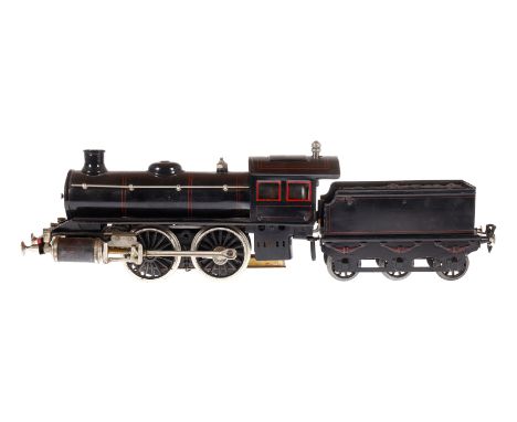 Märklin B-Dampflok R 4021, Spur 1, spiritusbetrieben, schwarz, mit Tender, Brenner ersetzt, farbl. rest. und tw ergänzt, Klei