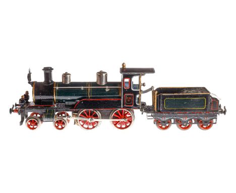 Bing 2-B Dampflok, Spur 1, uralt, grün/schwarz, mit Tender, 3 versch. imit. Stirnlampen, Bremse, v+r, langsam und schnell, LS