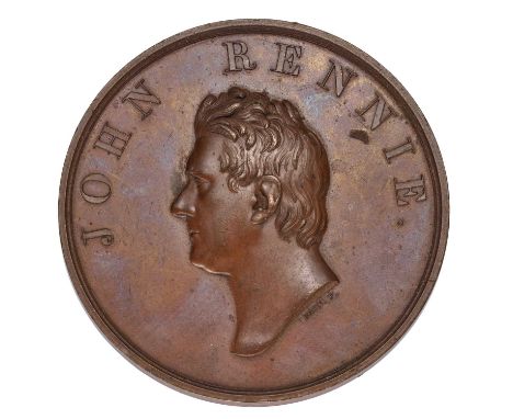 Death of John Rennie Medal 1821, in bronze by W. Bain, 64mm, obv. bust of John Rennie facing left, rev. list of his works sur