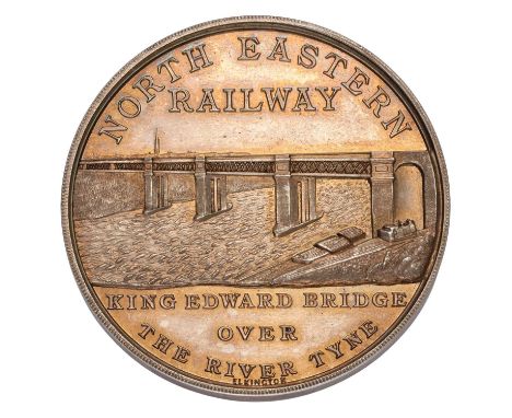 King Edward Bridge over the Tyne Medal 1906, in silver by Elkington, 48mm, obv. bridge spanning the river Tyne, rev. legend s