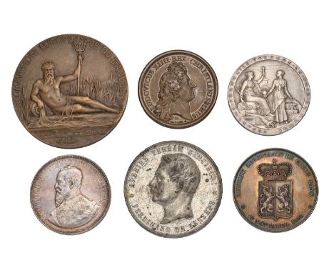 6x European Medals Related to Bridges, Canals and Shipping, to include; France, Danube European Commission Medal 1906, 59mm, 