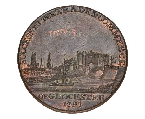 Gloucestershire, Gloucester Halfpenny 1797, Gloucester and Berkeley Canal Co, reads Berkley, obv. distance view of Gloucester