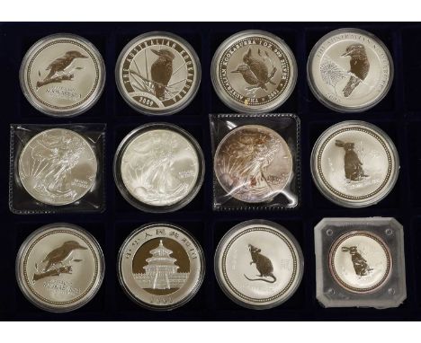 Mixed World Fine Silver Coins, 12 in total to include; 5x Australia 1oz fine silver Kookaburras, 2001 (2x) 2003, 2009 and 200