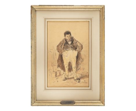 Paul Gavarni (1804 - 1866) Portrait of a gentleman with his hands in his pockets Watercolour on paper Signed and dated, lower