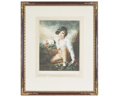 Louis Busière (1880 - 1960) A Boy with a Rabbit,&nbsp;After Sir Henry Raeburn RA&nbsp; Coloured lithograph on paper&nbsp; Sig