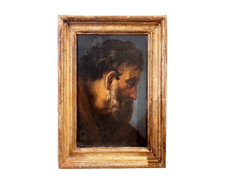 17th century Italian School Portrait of a man in contemplation&nbsp; Dimensions: (Canvas) 12 in. (H) x 8 in. (W) (Frame) 16 i