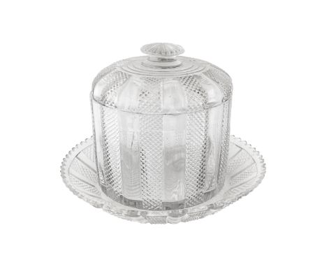 A group of glass objects [a] A rounded decanter with stopper [b] A lidded dish&nbsp; [c] Two colourful ashtrays&nbsp; To be s