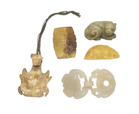 Chinese 19th/20th Century A group of jade and jadeite items Comprising of five pieces, including a white coloured hardstone m