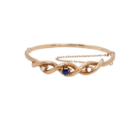 European circa 1890 A rose coloured gold split pearl and blue stone bangle&nbsp; Weight: Approx. 11grams&nbsp; Dimensions: Ap