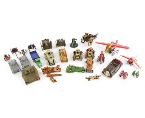 A quantity of tin plate penny toys and die cast vehicles including; Triang Minic saloon car, Triang Minic tank, Dinky toys di