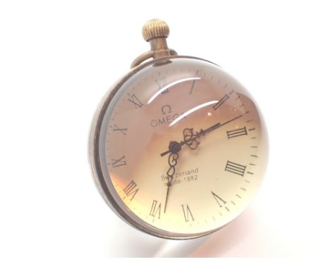 Desk clock in brass and glass 