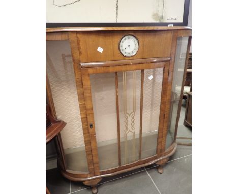 Vintage display cabinet with Smiths clock and two glass shelves 