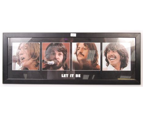 A vintage style The Beatles ' Let It Be ' album / band poster having a black border and depicting all four members' individua