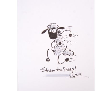 A rare original ink and watercolour painting sketch of Shaun The Sheep by creator Richard ' Golly ' Goleszowski (now Richard 