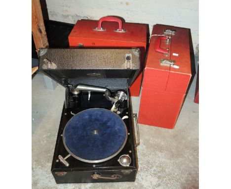 Two cases of '78 speed blues and jazz records, together with a Colombia table top gramophone